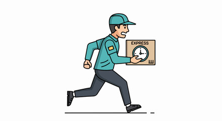 Delivery man running fast with a package for express delivery.