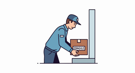 Delivery person placing a fragile package at the customers door.
