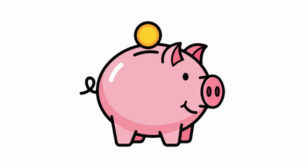 Piggy bank with coin, representing savings and financial growth.