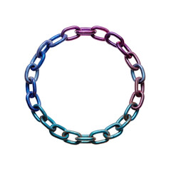 Circular chain link design with iridescent metallic sheen isolated on transparent background