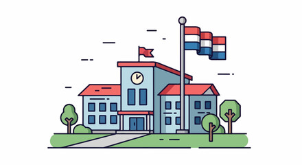 Obraz premium School building with flag illustration for education concept.