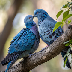 Obraz premium A vibrant, colorful parrot with a green and blue body and a red beak sits on a branch, showcasing its beautiful feathers