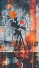 Creative Abstract Background with Telescope Silhouette