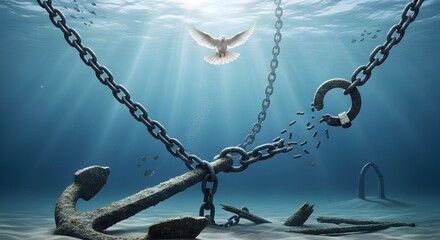 Underwater Anchor Breaking Free A Dove of Hope Soars Above