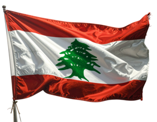 Lebanon National Flag Waving with Realistic Fabric Texture, Transparent Background