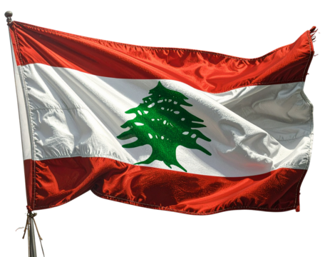 Lebanon National Flag Waving with Realistic Fabric Texture, Transparent Background