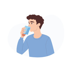 Flat Vector Illustration of Young Man Drinking Water