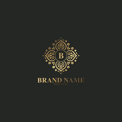 Elegant Golden Letter B Flower Ornament for Company Brand Logo Design