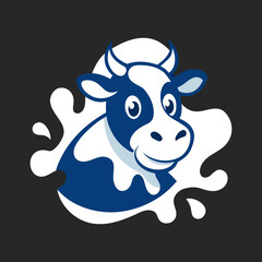 Cow mascot logo vector illustration in liquid milk