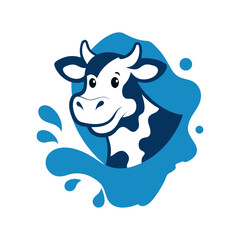 Cow mascot logo vector illustration in liquid milk