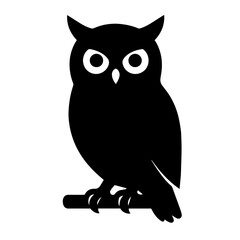 Black and white vector silhouette of a owl on a white background