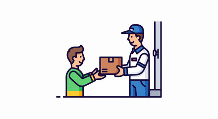 Delivery man giving package to customer at the door.