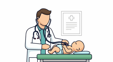 Doctor using stethoscope to examine a baby during a medical checkup.