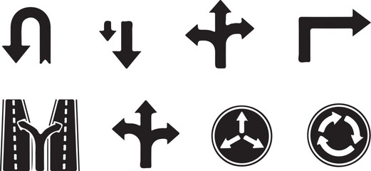 Obraz premium Collection of Black Road and Directional Arrow Icons on White Background arrows traffic