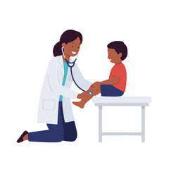 Obraz premium Doctor Examining Child's Leg with Stethoscope in Medical Examination Room