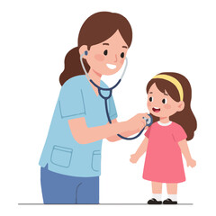 Obraz premium Pediatrician examining a young girl with a stethoscope healthcare concept
