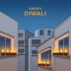 Diwali Celebration in a Cityscape with Illuminated Windows