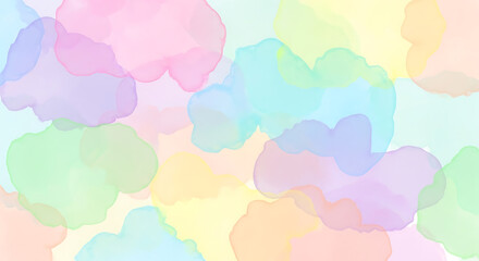 A soft, dreamy abstract background of overlapping pastel watercolor clouds in various gentle colors.