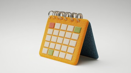 3D Rendering of Calendar icon, made of felt material, isolated on white background 