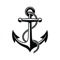 Black and white vector illustration of an anchor with rope © tarek