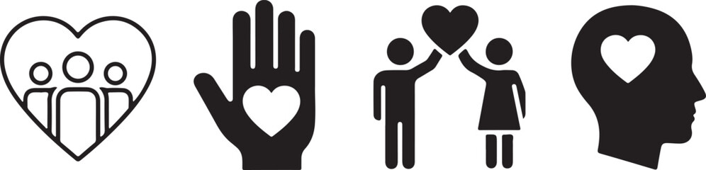 Obraz premium Icons representing community, charity, love, and thought people group