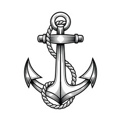 Vintage style anchor with rope illustration on a white background