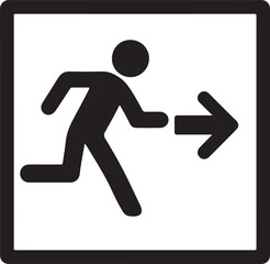 Silhouette of emergency exit sign, ideal for safety, building, and evacuation vector designs.