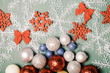 christmas background with balls and snowflakes