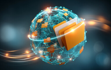 Global Data Connection Digital Folders Circulating a Network, Sharing Information