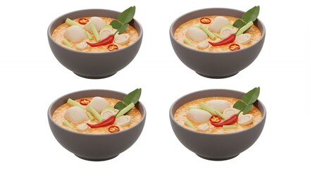 Four bowls of creamy asian soup