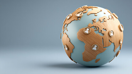 Global Connection A Wooden Globe Representing International Networking and Communication