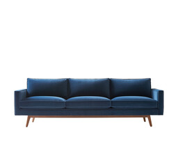 Fototapeta premium Elegant Blue Velvet Sofa with Wooden Base Modern Interior Design Studio Shot Furniture Piece Comfortable Seating isolated on a transparent background.