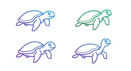 Four gradient line art turtle illustrations
