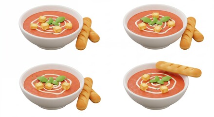 Tomato soup and breadsticks dishes