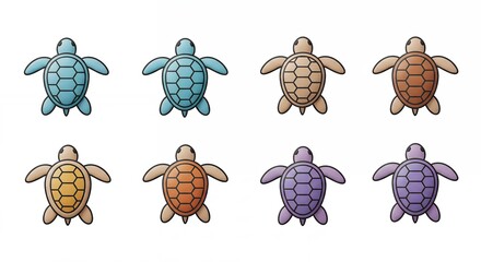 Turtle illustrations in pastel shades