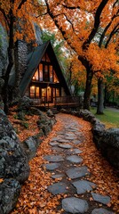 Autumnal A Frame Cabin nestled in the Woods