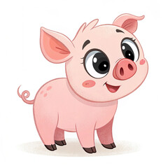 Fototapeta premium Cute pink pig in a cartoon style on a transparent background. Vector illustration. Perfect for kids’ products design, clothing prints, stickers, greeting cards, and decorations. Bright, cheerful, and 