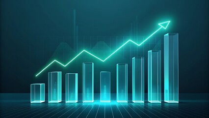 Business graph with arrow on black background showing growth and progress