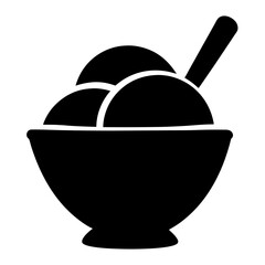 Minimalist black and white illustration of ice cream scoops in a bowl