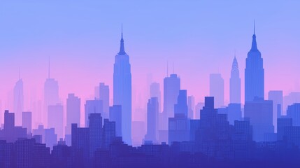 Fototapeta premium stylized flat illustration of nyc skyline in blue and purple tones