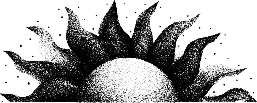 Intricate stipple dotwork mandala sun illustration for artistic design