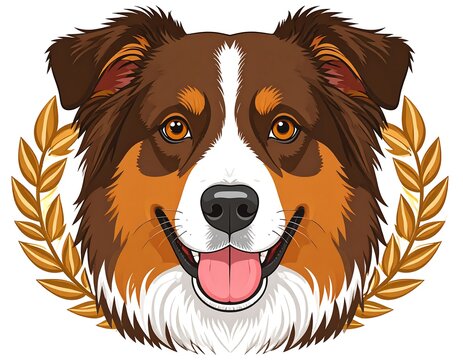 Happy dog head with laurel wreath