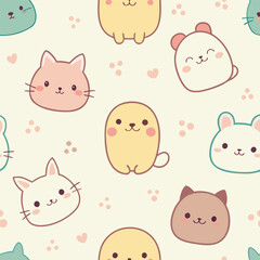 Seamless pattern with cute cartoon animals isolated on white background for kids textile or wrapping paper