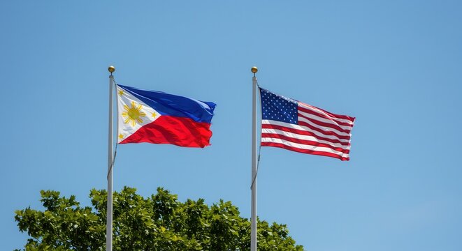 Philippine and American Flags Together Symbolizing Filipino American History Month
