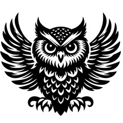 Black and white vector silhouette of a owl on a white background