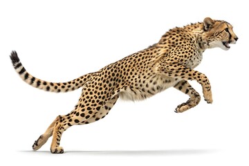 Fototapeta premium Cheetah leaping in the air on a white background