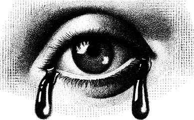 Surreal tearful eye dotwork illustration for art design