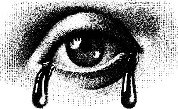 Surreal tearful eye dotwork illustration for art design