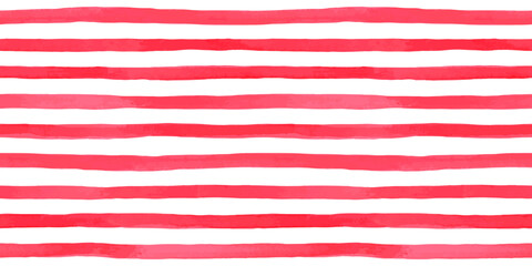 Beautiful seamless pattern with horizontal red watercolor stripes. hand painted brush strokes, striped background. Vector illustration. © Hulinska Yevheniia