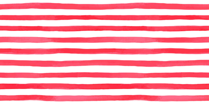 Beautiful seamless pattern with horizontal red watercolor stripes. hand painted brush strokes, striped background. Vector illustration.